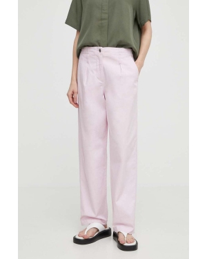 Samsoe Samsoe spodnie z domieszką lnu SALIX kolor różowy proste high waist F24100001