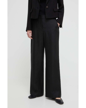 Weekend Max Mara spodnie lniane kolor czarny szerokie high waist