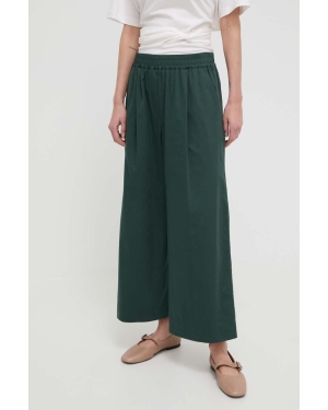 Weekend Max Mara spodnie bawełniane kolor zielony szerokie high waist 2415131142600
