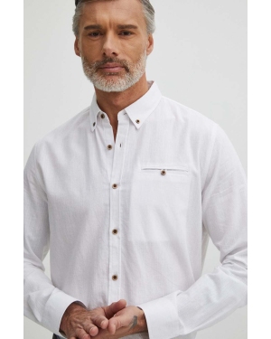 Medicine koszula lniana męska kolor biały regular z kołnierzykiem button-down