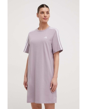 adidas sukienka bawełniana kolor fioletowy mini oversize IR6054
