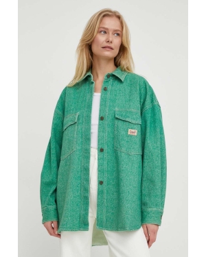 American Vintage kurtka jeansowa damska kolor zielony przejściowa oversize