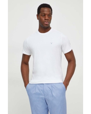 Barbour t-shirt bawełniany męski kolor biały gładki