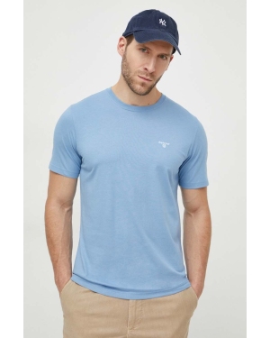 Barbour t-shirt bawełniany kolor niebieski gładki