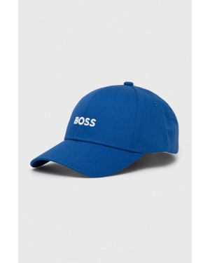 BOSS czapka z daszkiem bawełniana kolor niebieski z aplikacją