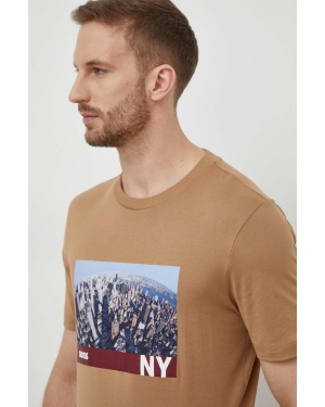 BOSS t-shirt bawełniany męski kolor beżowy z nadrukiem 50512110