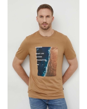 BOSS t-shirt bawełniany męski kolor beżowy z nadrukiem 50512132