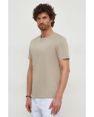 BOSS t-shirt bawełniany męski kolor beżowy gładki