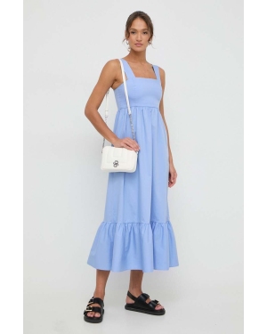 BOSS sukienka kolor niebieski maxi rozkloszowana