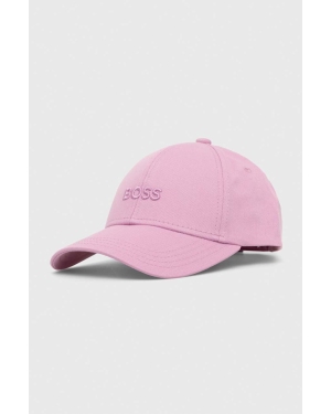BOSS czapka z daszkiem bawełniana kolor fioletowy gładka 50495441
