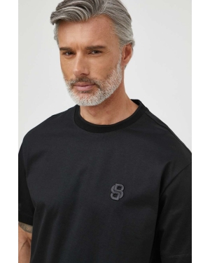 BOSS t-shirt bawełniany męski kolor czarny z aplikacją