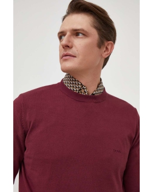 BOSS sweter bawełniany kolor bordowy lekki