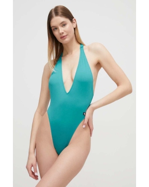 Calvin Klein jednoczęściowy strój kąpielowy kolor turkusowy miękka miseczka