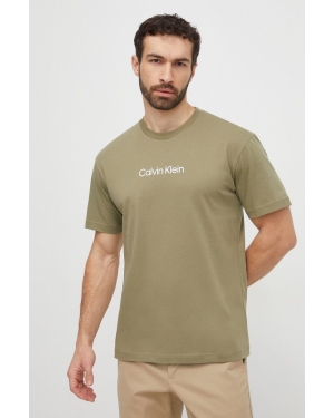 Calvin Klein t-shirt bawełniany kolor zielony wzorzysty