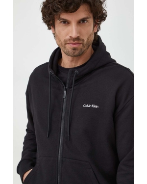 Calvin Klein bluza bawełniana męska kolor czarny z kapturem gładka