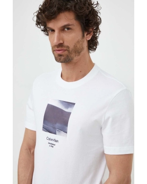 Calvin Klein t-shirt bawełniany męski kolor beżowy z nadrukiem