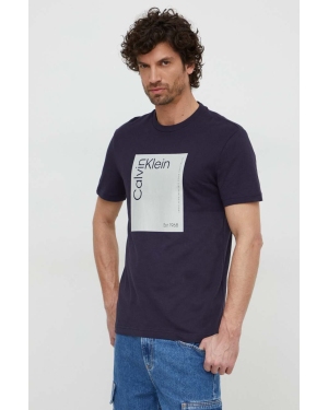Calvin Klein t-shirt bawełniany męski kolor granatowy z nadrukiem