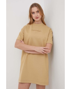 Calvin Klein sukienka bawełniana kolor beżowy mini prosta