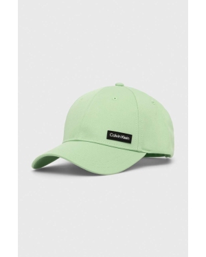 Calvin Klein czapka z daszkiem bawełniana kolor zielony z aplikacją