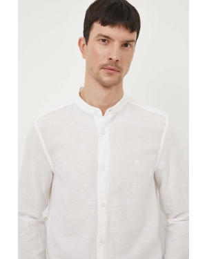 Calvin Klein koszula lniana kolor biały regular ze stójką