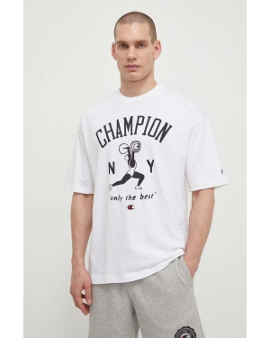 Champion t-shirt bawełniany męski kolor biały z nadrukiem 219856