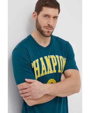 Champion t-shirt bawełniany męski kolor zielony z nadrukiem 219852