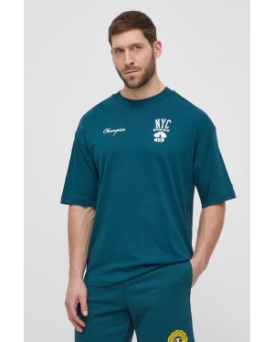 Champion t-shirt bawełniany męski kolor zielony z nadrukiem 219855