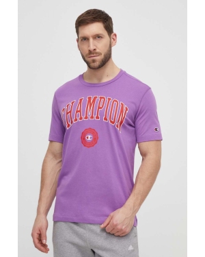 Champion t-shirt bawełniany męski kolor fioletowy z nadrukiem 219852