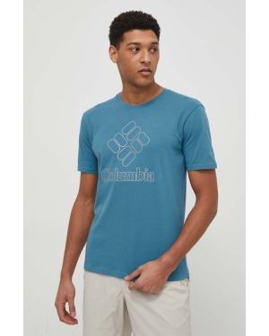Columbia t-shirt sportowy Pacific Crossing II Pacific Crossing II kolor turkusowy z nadrukiem 2036472