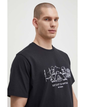 Columbia t-shirt bawełniany Explorers Canyon męski kolor czarny wzorzysty 2036441