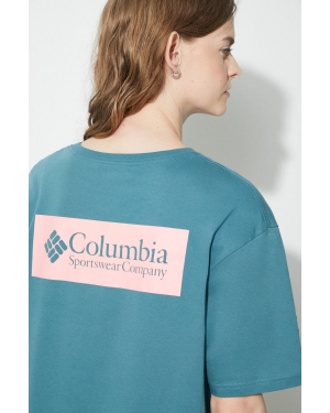 Columbia t-shirt bawełniany North Cascades męski kolor turkusowy z nadrukiem 1834041