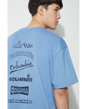 Columbia t-shirt Burnt Lake męski kolor niebieski z nadrukiem 2071711