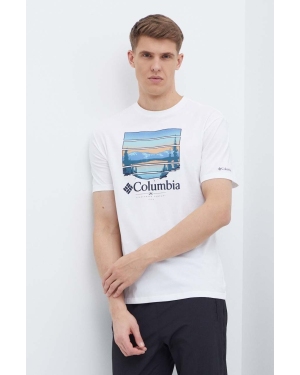 Columbia t-shirt bawełniany Path Lake kolor biały z nadrukiem 1934814