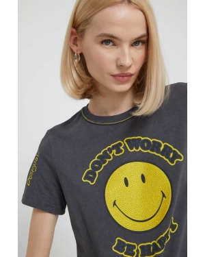 Desigual t-shirt MORE SMILEY damski kolor szary 24SWTKAL
