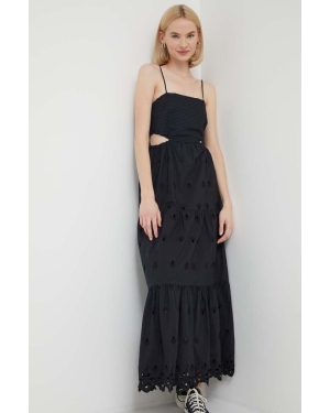 Desigual sukienka bawełniana kolor czarny maxi rozkloszowana