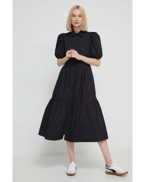 Desigual sukienka bawełniana kolor czarny midi rozkloszowana