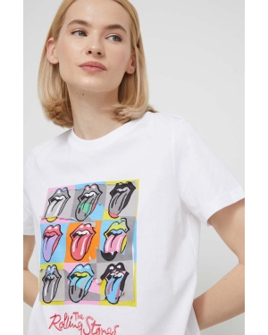 Desigual t-shirt bawełniany x The Rolling Stones damski kolor biały