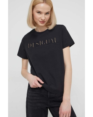 Desigual t-shirt bawełniany damski kolor czarny