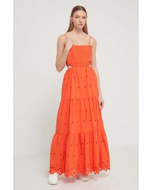 Desigual sukienka bawełniana kolor pomarańczowy maxi rozkloszowana