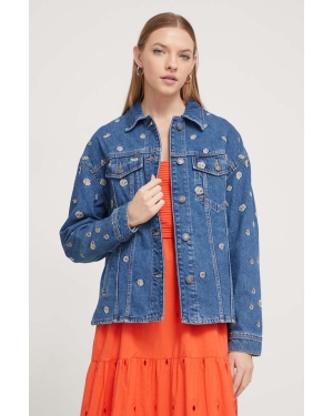 Desigual kurtka jeansowa FLOWERS damska kolor niebieski przejściowa oversize 24SWED21