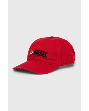Diesel czapka z daszkiem bawełniana kolor czerwony z aplikacją