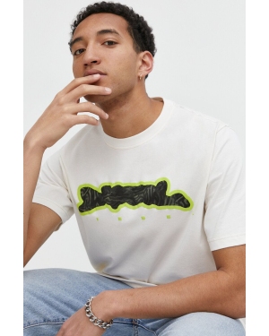 Diesel t-shirt bawełniany męski kolor beżowy z nadrukiem