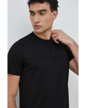 Emporio Armani t-shirt bawełniany kolor czarny z aplikacją