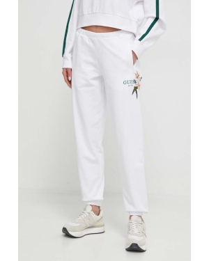 Guess spodnie dresowe bawełniane kolor biały z aplikacją