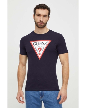 Guess t-shirt bawełniany męski kolor granatowy z nadrukiem