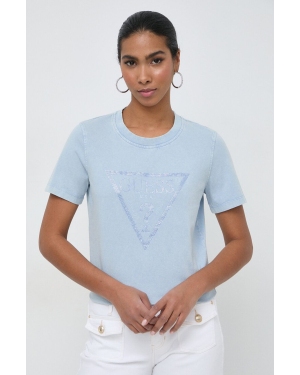Guess t-shirt bawełniany damski kolor niebieski