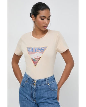 Guess t-shirt bawełniany damski kolor beżowy