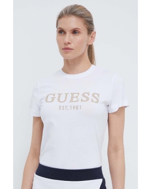 Guess t-shirt bawełniany damski kolor biały