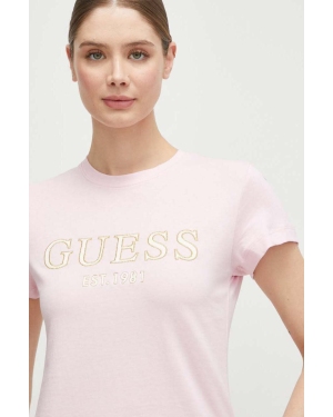 Guess t-shirt bawełniany damski kolor różowy