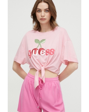 Guess t-shirt plażowy kolor różowy